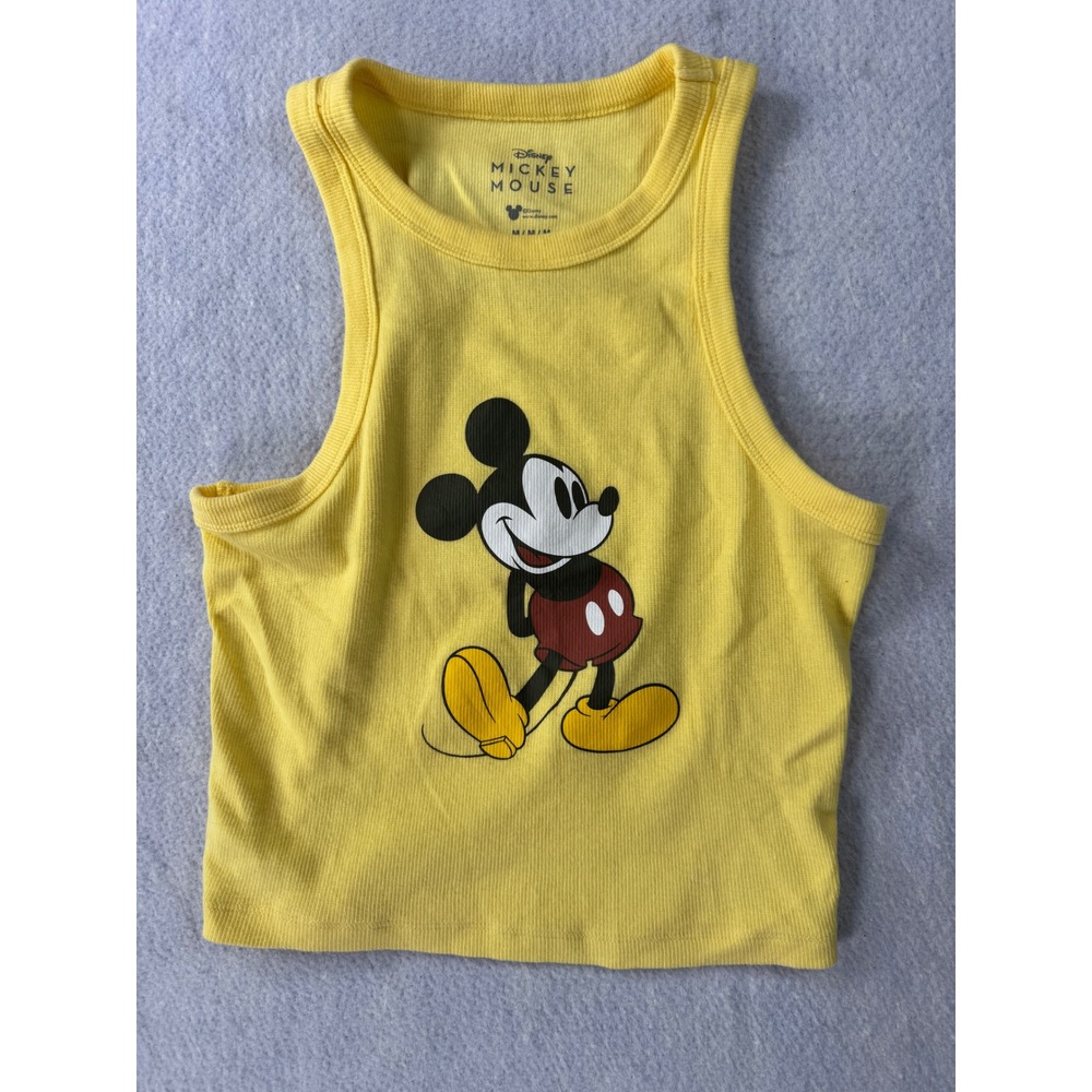 Disney Mickey Mouse Yellow Ribbed Crop Tank Top Womens Medium Racerback